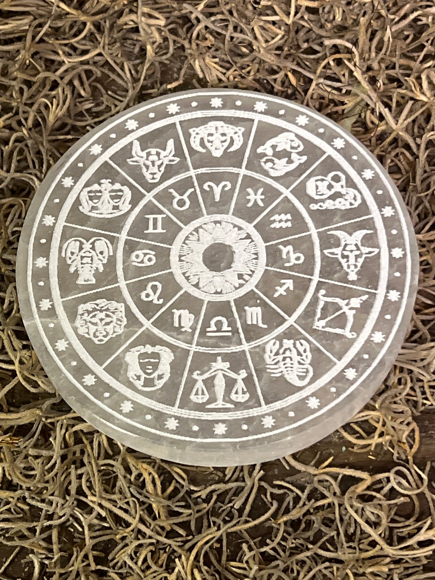Selenite Zodiac Plate - 4 inch