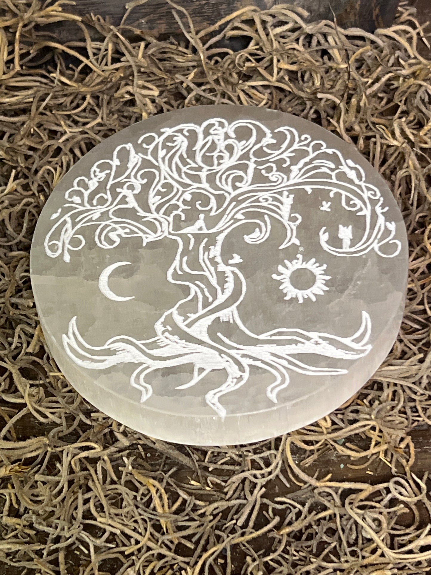 Selenite Tree of Life Plate - 4 inch
