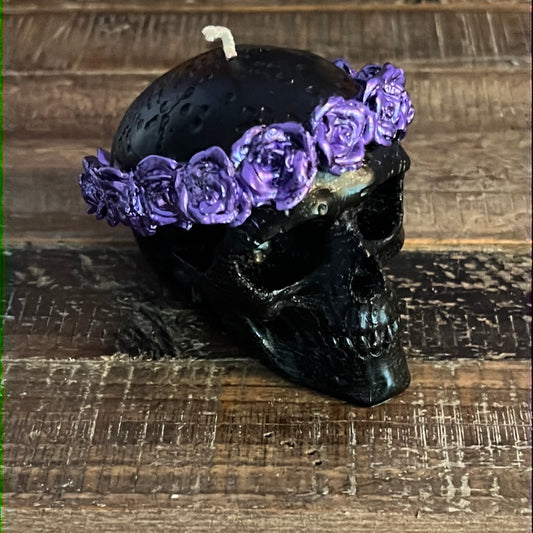 Skull with Crown of Roses Candle