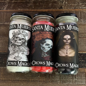 Set of Santa Muerte 7 Day Fixed Candles (Black, Red and White Robes)