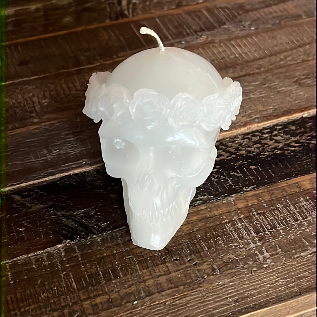 Skull with Crown of Roses Candle